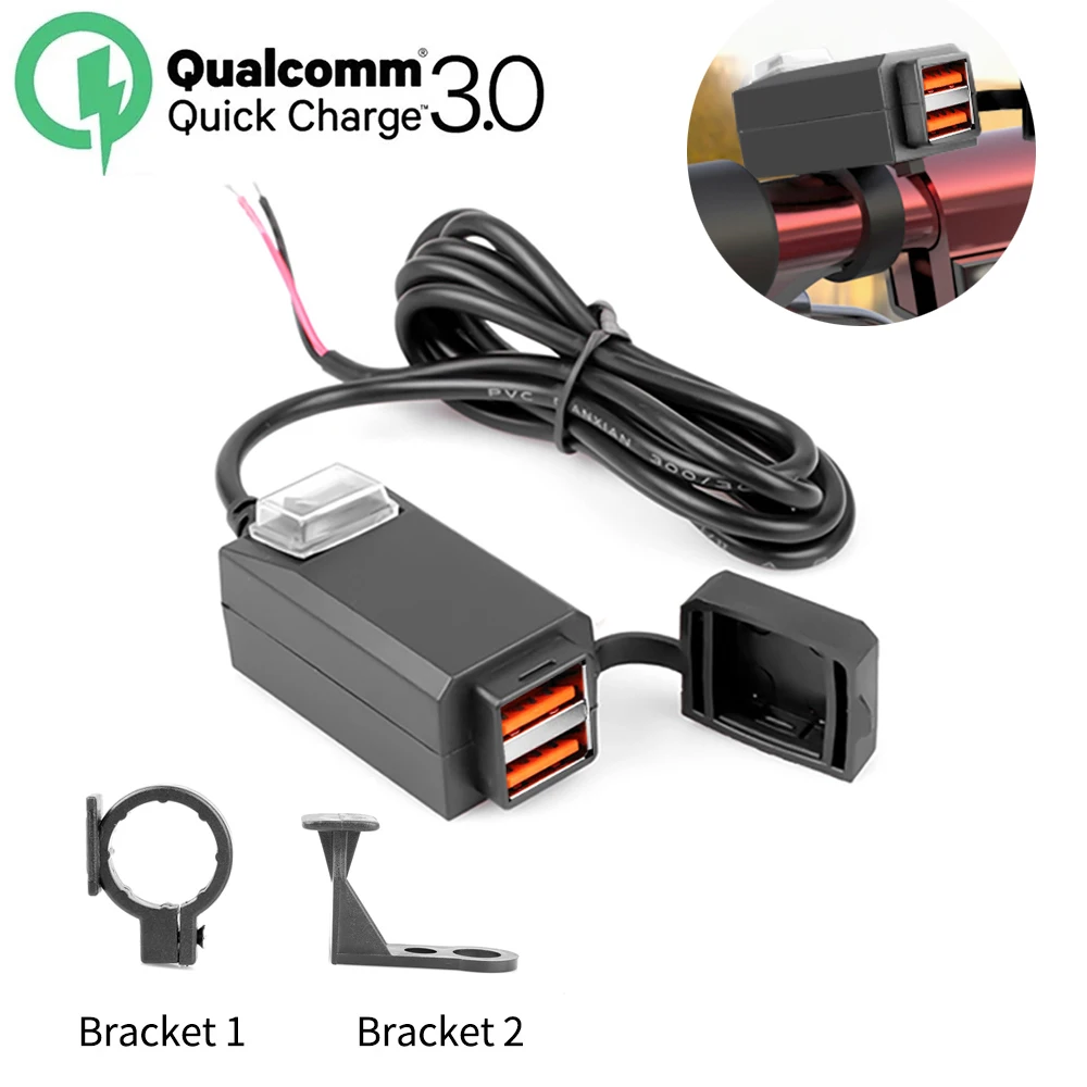 

Розетка для зарядного устройства для мотоцикла QC3.0, USB-разъем для быстрой зарядки, двойная розетка USB, сменный адаптер питания 3,0 12 В, универсальный для зарядного устройства для телефона