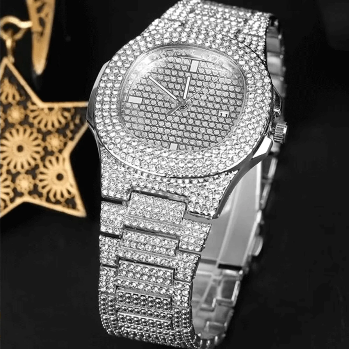 2 قطعة/المجموعة خمر حجر الراين الهاتفي كبير الصلب الفرقة ساعة كوارتز يتوهم النساء الساعات مجوهرات متطورة وأنيقة ساعة نسائية #5