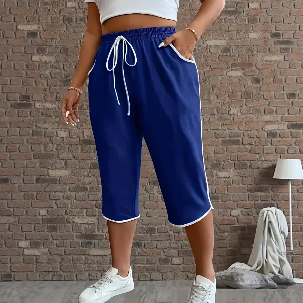 Women Faux Drawstring Cropped Pants Solid Loose Fit All-Season Casual Versatile Soft Breathable Flattering Daily Comfy New