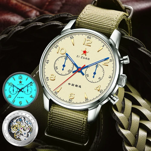 TOPHILL clásico aviador 40mm cronógrafo 1963 reloj de pulsera mecánico movimiento de gaviota ST1901 reloj para hombres cristal de zafiro deporte