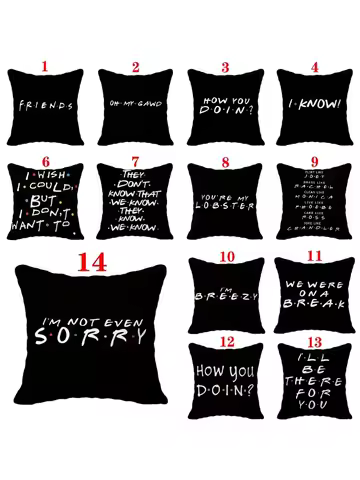 Classic Friends TV Show Funny Quotes Print Black Pillowcase Polyester With Square Letters