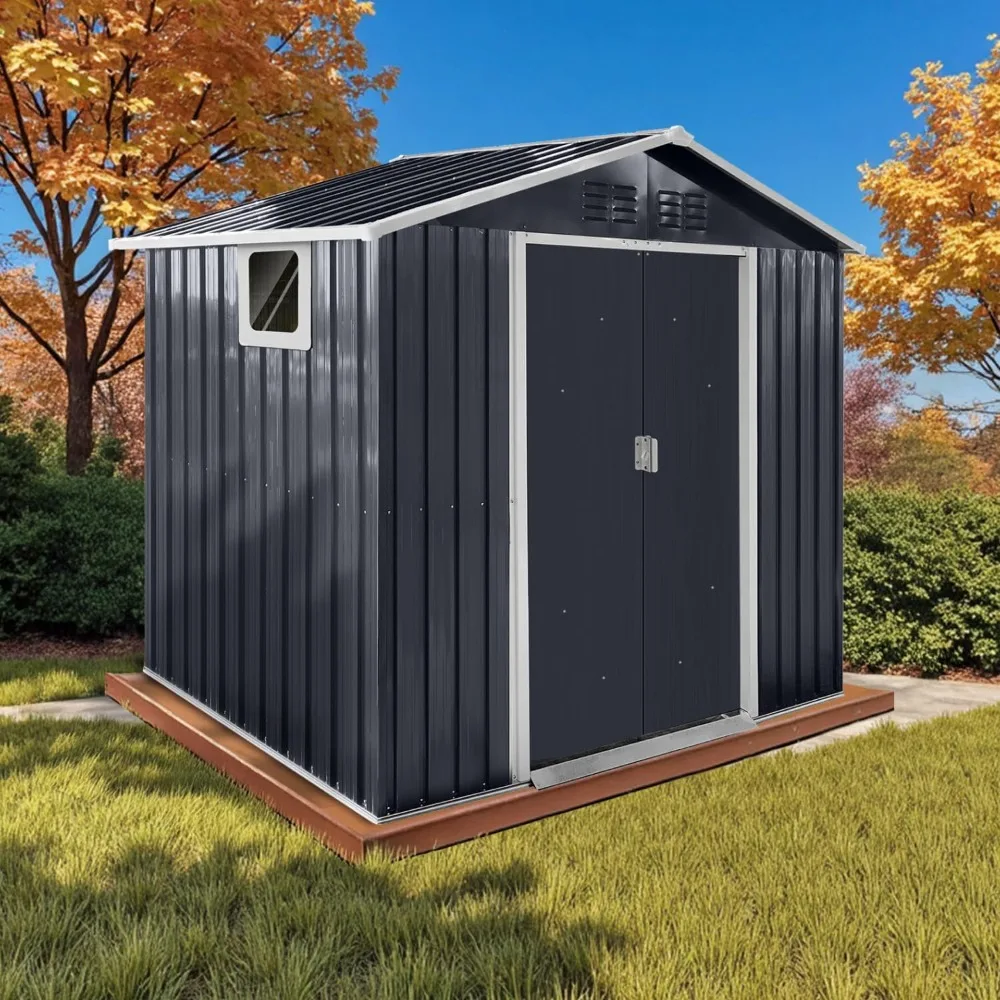 

7' x 4.3' Outdoor Storage Shed, Sturdy Metal Building w/Windows & Lockable Doors Large Heavy Duty Tool Sheds,Garden Shed