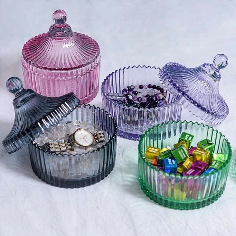 

European Retro Cube Crystal Glass Storage Jar,Candy Snack Glass Jar With Lid Aromatherapy Candlestick Container Home Decoration