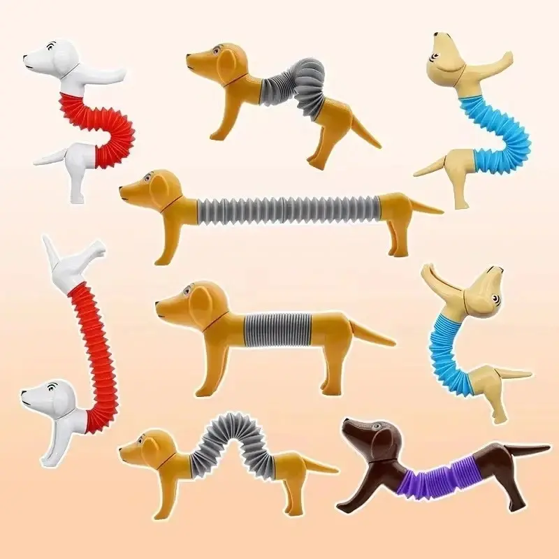 4Pcs Novelty Spring Dog Pop Tubes Sensory Toy Stress Relieve Bellows Toys For Adult Kids Anti-stress Squeeze Toys Gifts