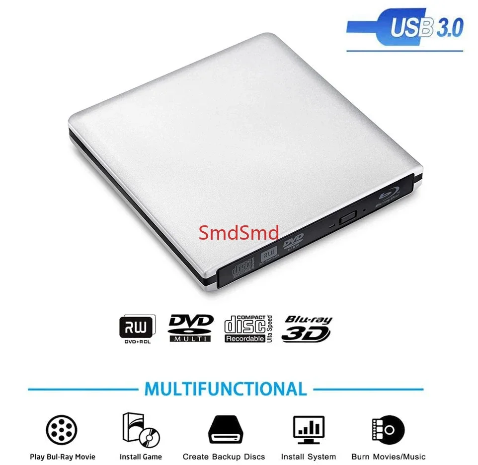 External USB3.0 Bluray Burner Writer Optical BD-RE Recorder 3D BD-ROM Blu-Ray Reader Bluray Play DVD Recorder for Laptop/Desktop