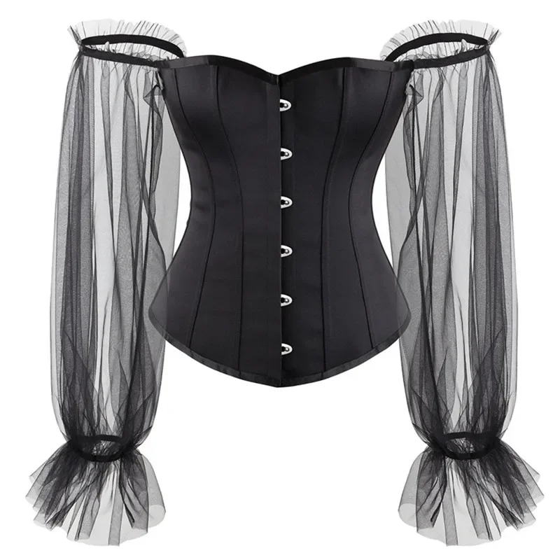 

Corset Top Bustier Sexy Women's Overbust Corselet Blouse Long Sleeves Vintage Fashion Corsets Renaissance Plus Size Black