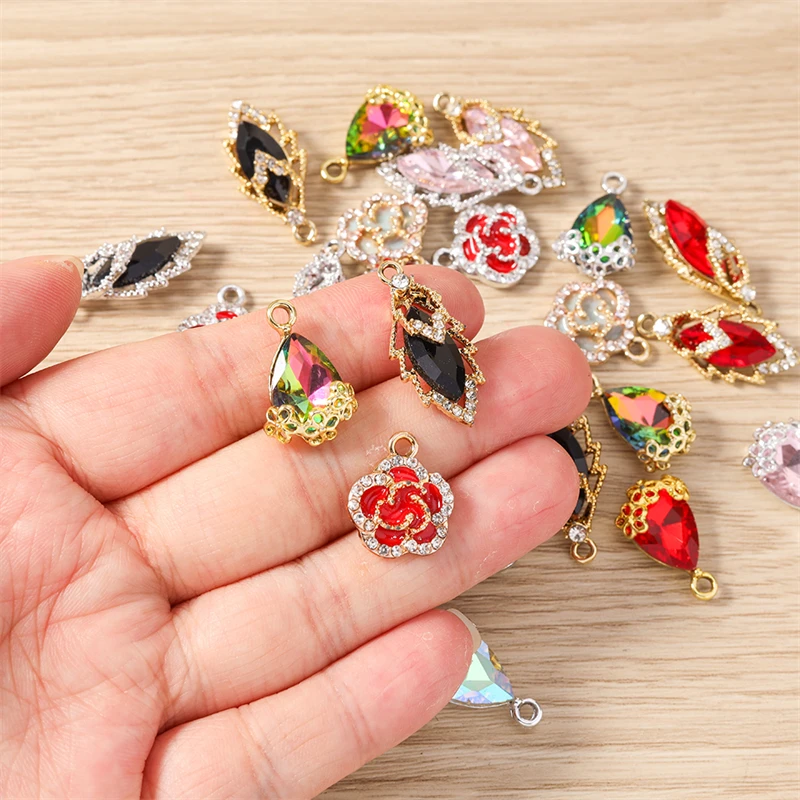 10 Stück Niedliche Kristall-Metall-Anhänger in Form von Baumblättern und Blumen für Schmuckherstellung, Anhänger, Halsketten, Ohrringe, Armbänder, DIY-Bastelzubehör – Detail 1
