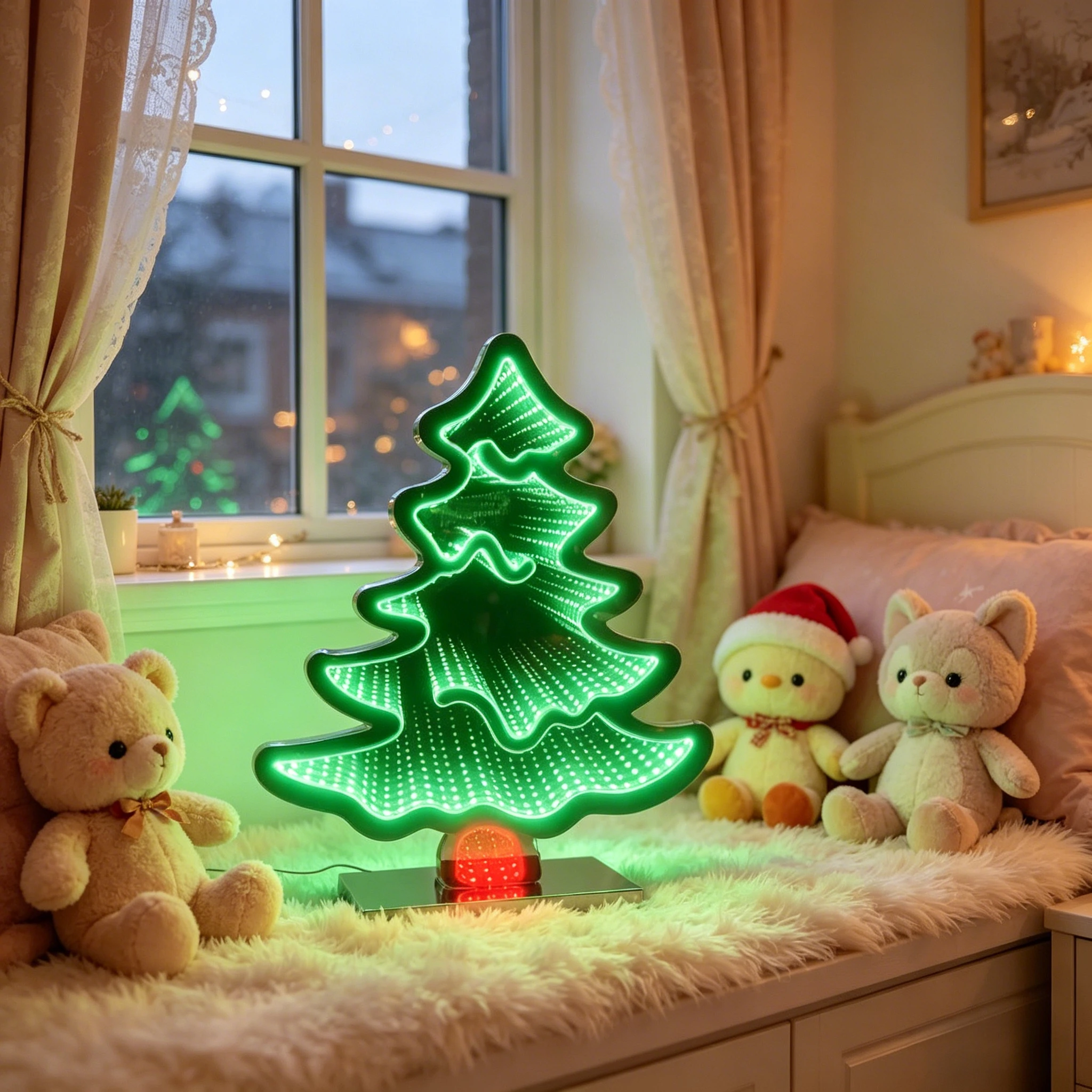 Colorful Christmas Tree Neon Sign 3D Infinity Mirror Tunnel Light USB Powered LED Sign Table Centerpiece for Party Bedroom Livin