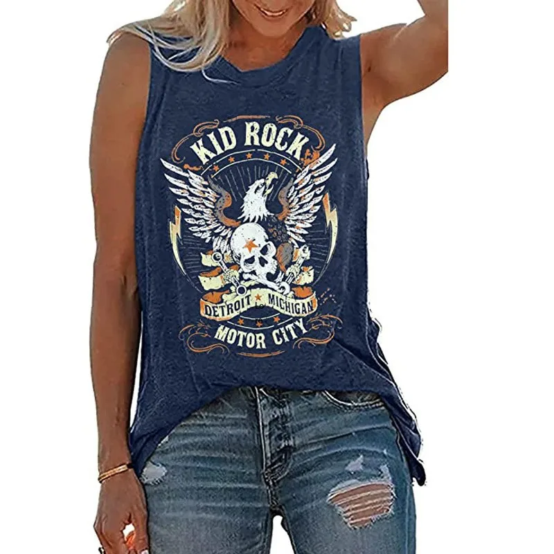 Funny Rock Skeleton Eagle Tank Top for Women Vintage Retro Rock Roll Music Shirts Sleeveless Concert Buddy Tank Tops Graphic Tee