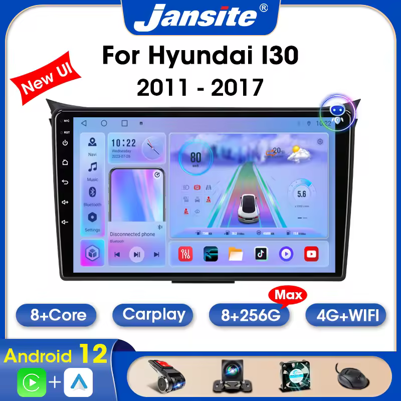 אנדרואיד jansite 12 רדיו רכב עבור היונדאי i30 elantra gt 2011-2017 2 שחקן וידאו מולטימדיה וידאו 4 גרם + wifi אוטומטי קרטונים סטריאו
