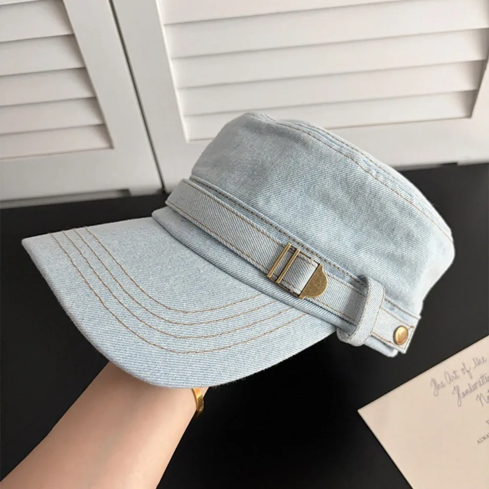 Fashion Cotton Denim Flat Top Hat Spice Girls Y2k Peaked Cap Fashion Korean Style Beret Outdoor
