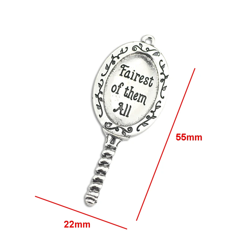 4Piece 22*55mm Antique Silver Plated Mirror Charms Fairest of Them All Pendant For DIY Necklace Earring Jewelry