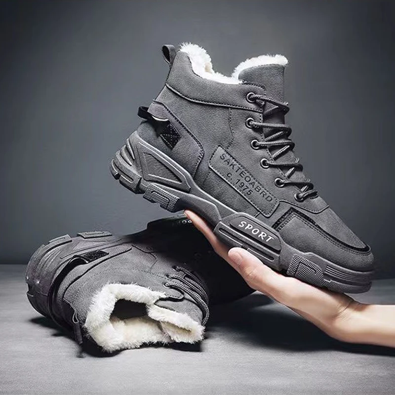 Winter Warm Snow Boots Men Fleece Lined High Top Anti Slip Rubber Casual Outdoor Work Ankle Shoes Insulated Waterproof Sneakers