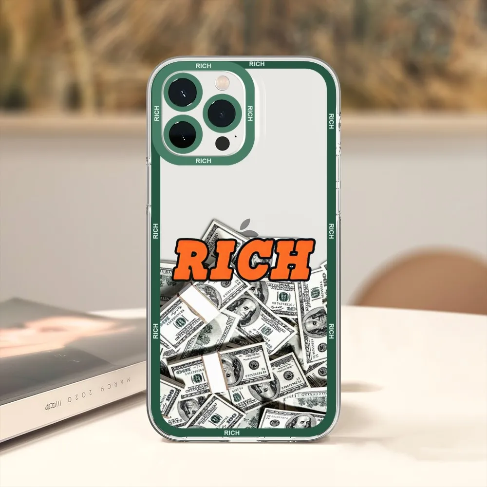 Luxury Banknote Dollar Rich Phone Case For iPhone 11 12 Mini 13 14 15 Pro Max Transparent Shell image 4