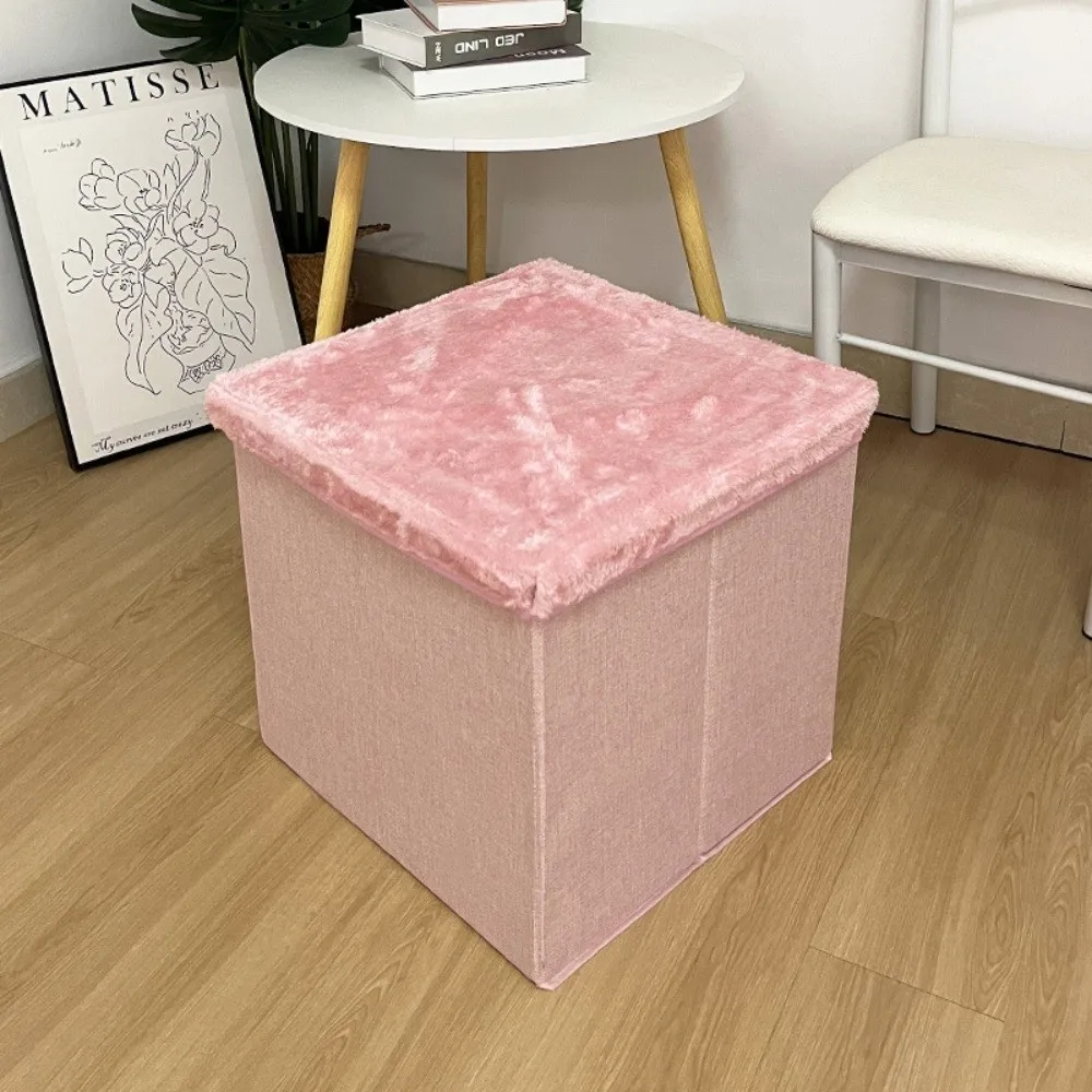 

Multi-Functional Storage Ottoman Foldable Design Space Saving Storage Stool Velvet Material Solid Color Storage Chair Home Use