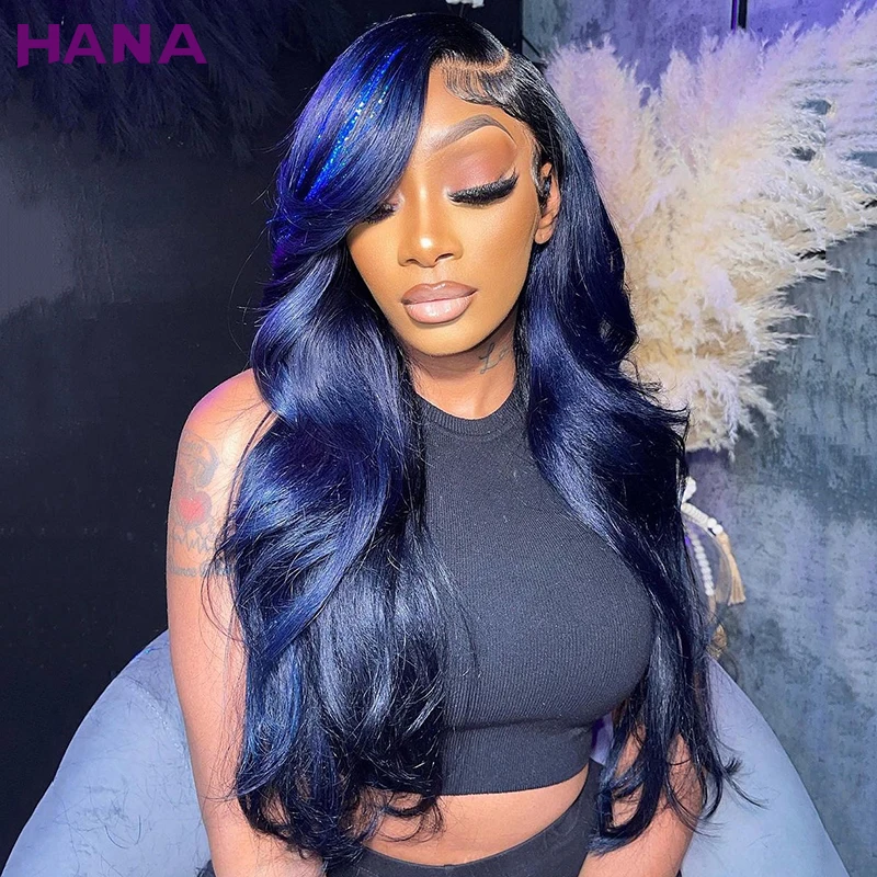 Royal Blue Color 6x4 Lace Closure Wig Body Wave Human Hair Wigs For Women Sapphire Blue Transparent Pre-Plucked Lace Frontal Wig