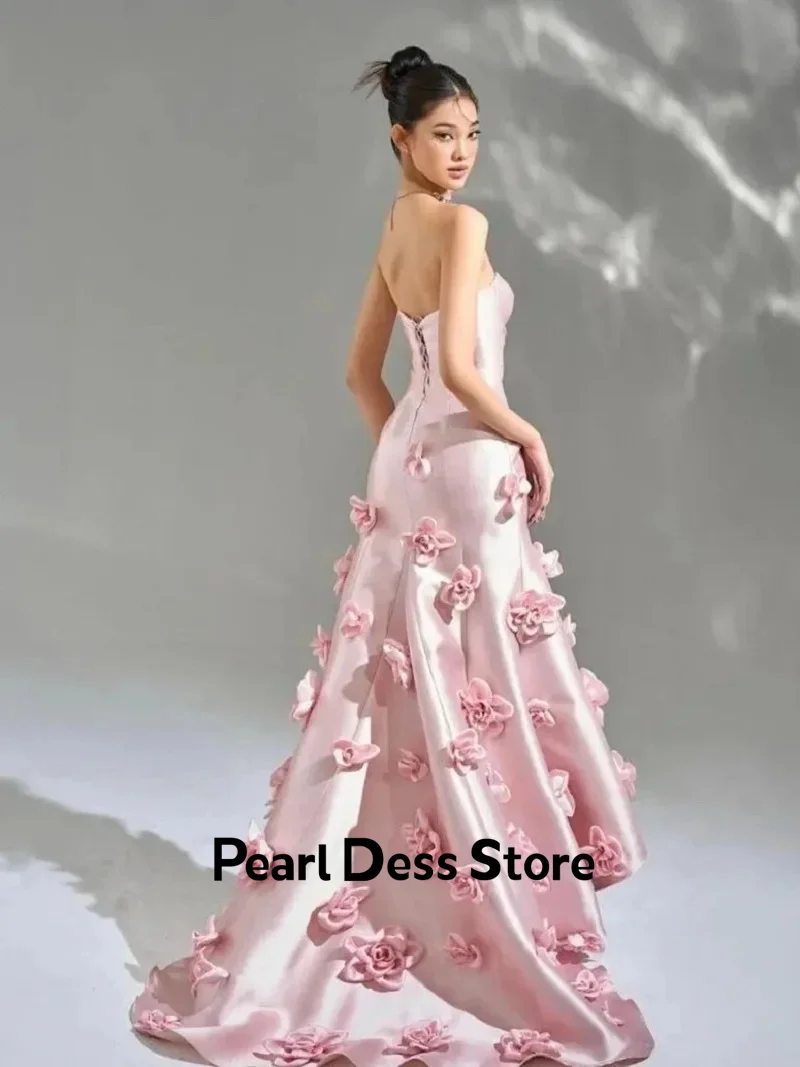 Pearl Evening Dresses Woman Elegant Chic Dress Es Satin Elegant Formal Dresses for Women 3D Flowers Off the Shoulders Long Skirt