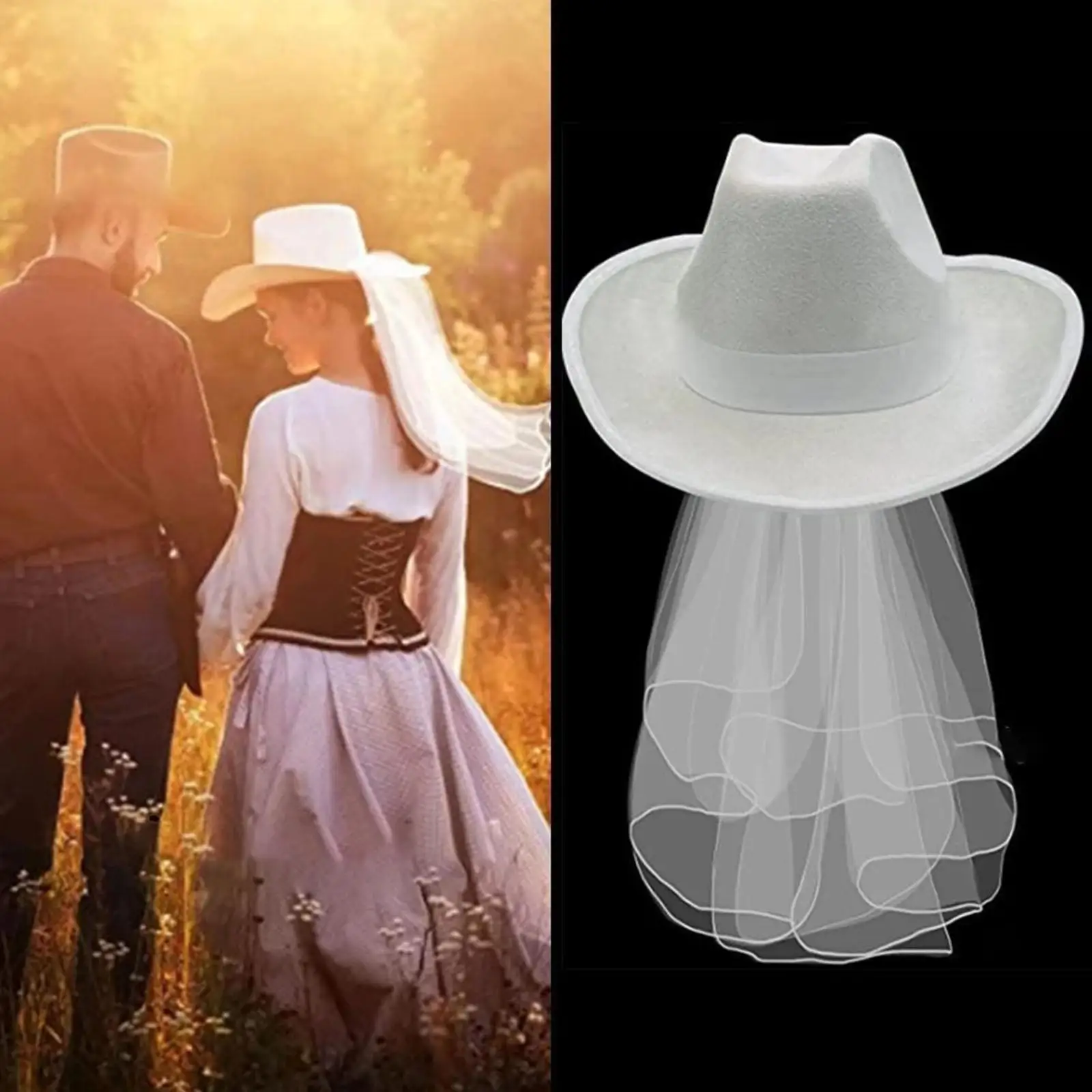 Bride Cowgirl Hat with White Cowboy Hat for Wedding Photo Props Costume