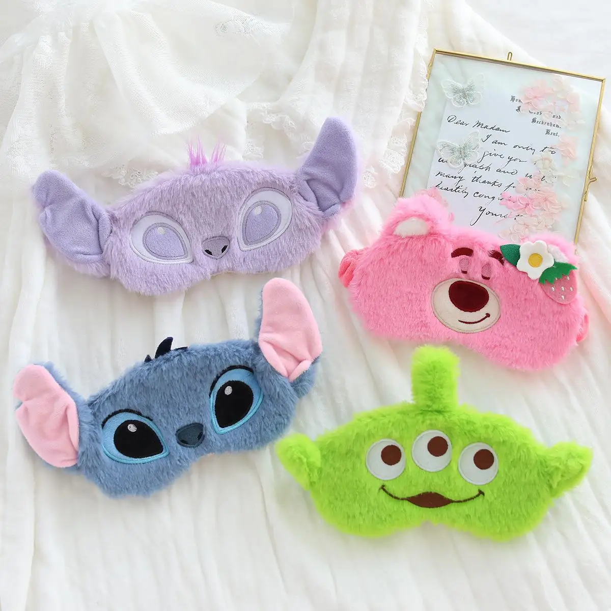 

Cartoon Stitch plush embroidery three eyes blackout eye mask travel portable flower bear nap sleep eye masks