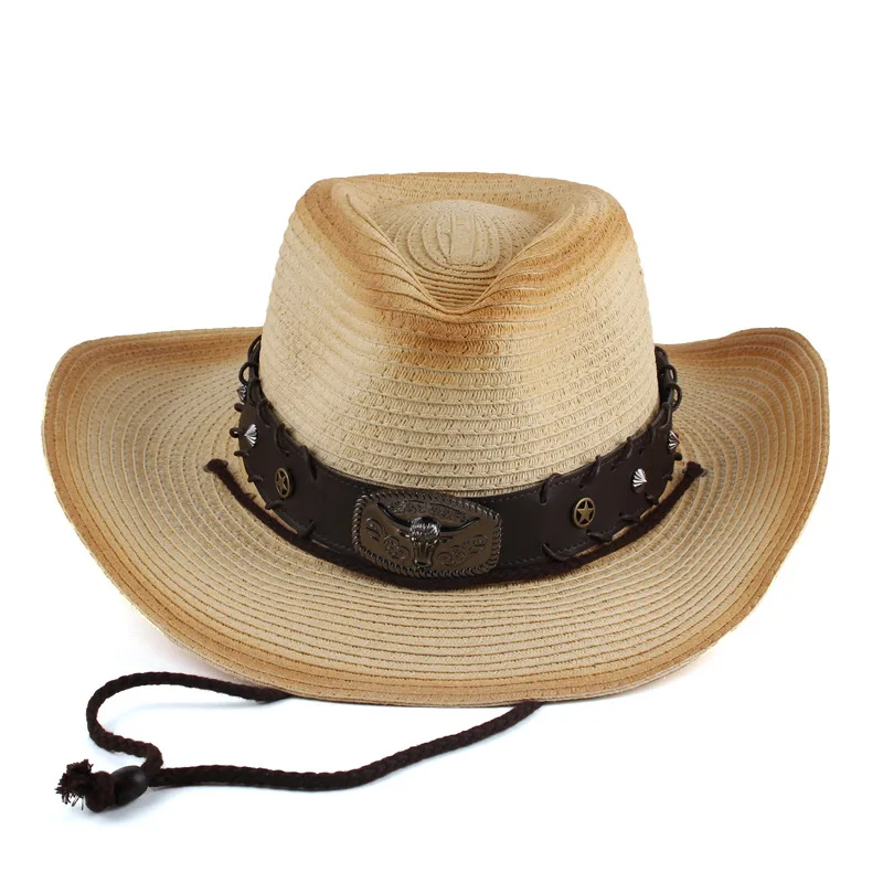 

Retro Artistic Style Hat With Cow Head Decoration, Western Cowboy Straw Hat, Casual Jazz Hat, Unisex Curved Brim Hat