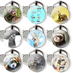 Ferret Keychain Handmade Glass Cabochon Key Ring Holder Pendant Key Chains