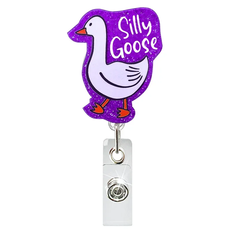 Glitter Acrylic Silly Goose Badge Reel Retractable ID Badge Holder With 360 Rotating Alligator Clip Nurse Name Holderド