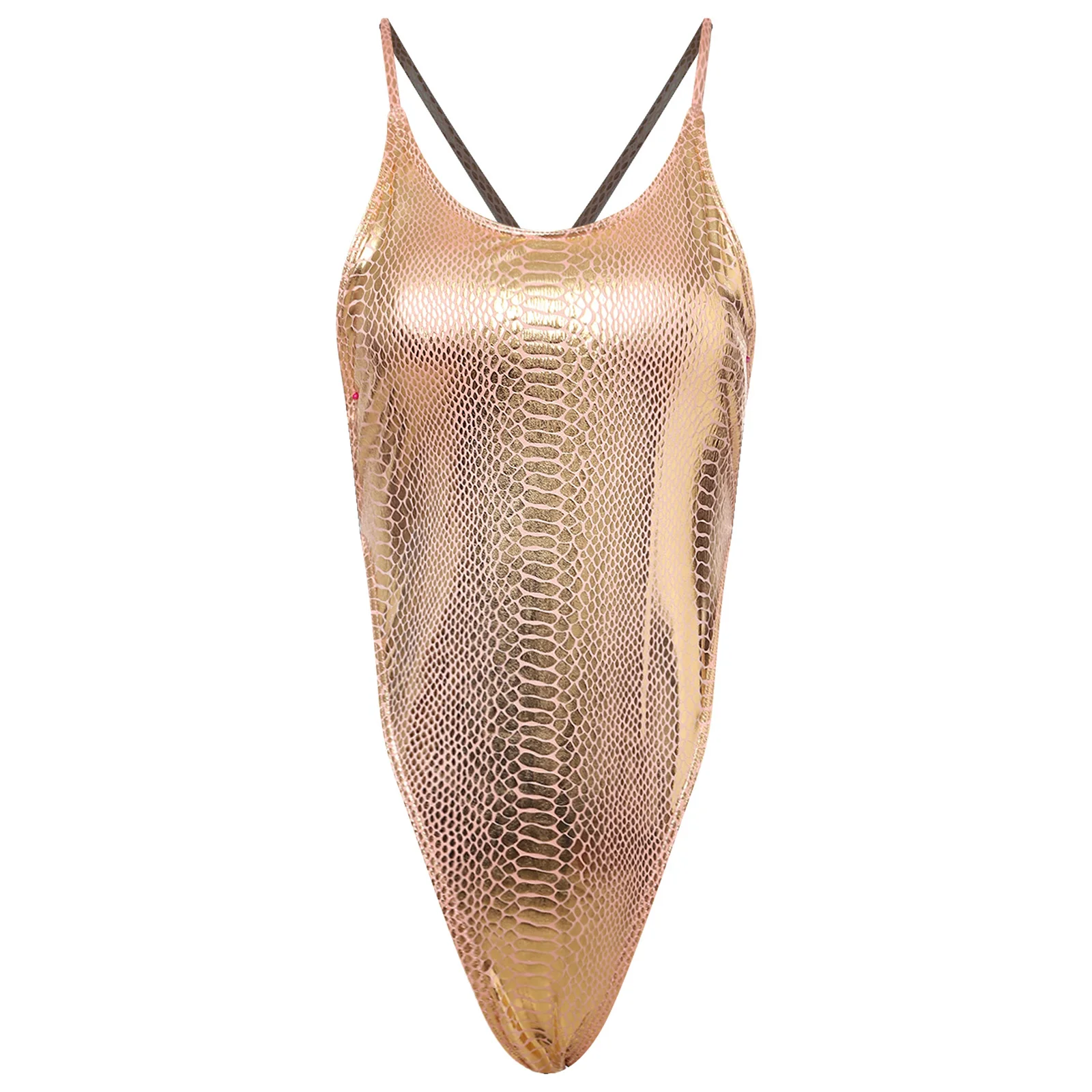 Backless Gold Snakeskin Swimsuit Women One-Piece Metallic Swimwear Backless High-cutting Bodysuit with Chest Pads Bathing Suit