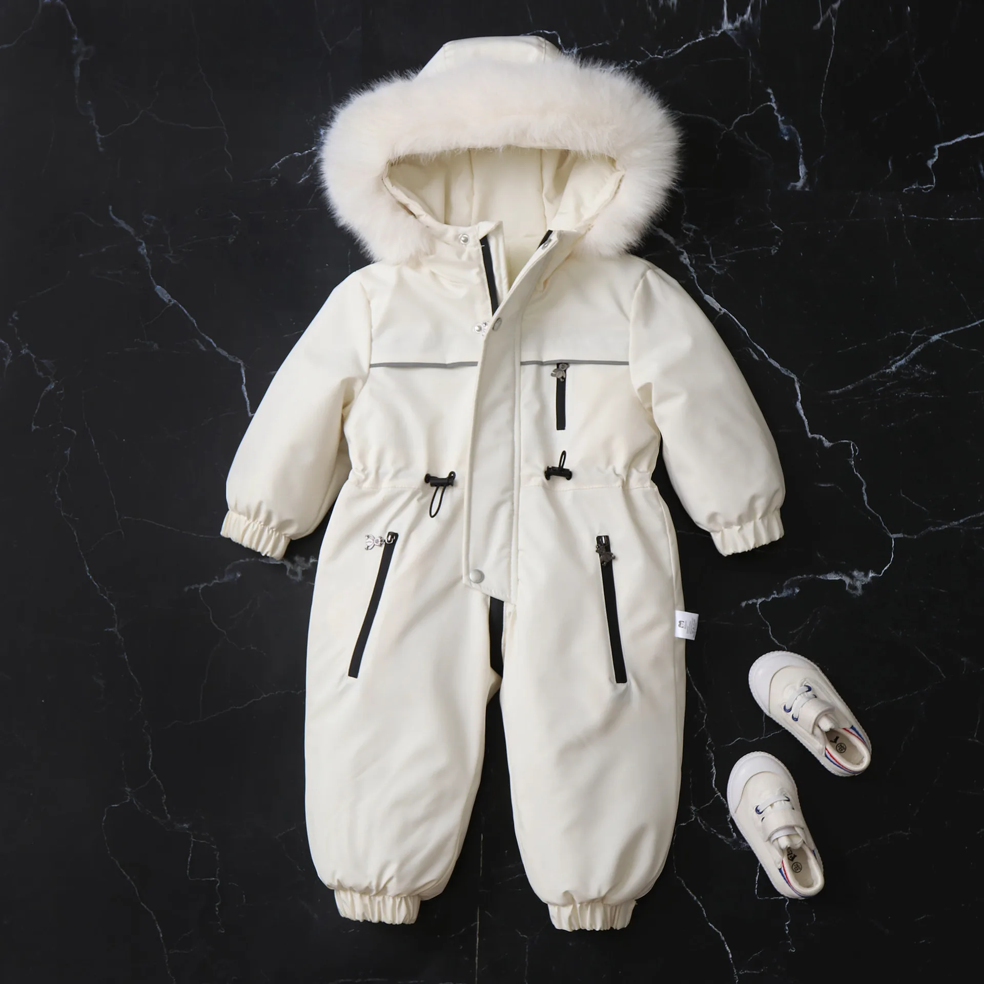 Combinaison imperméable doublée de fourrure pour enfants, manteau à capuche chaud, salopette épaisse, vêtements d'extérieur doublés, ski pour enfants, garçons et filles, hiver