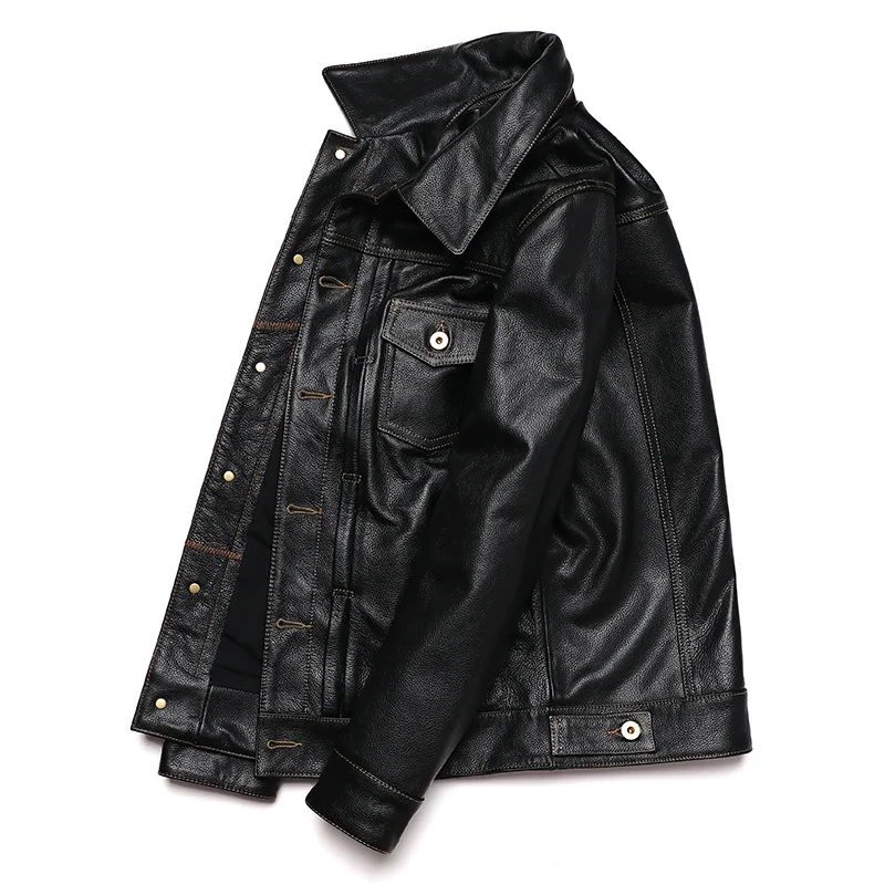 Classical 506 Denim Genuine Leather Jacket Man Casual Natural Cowhide Clothes Slim Fashion Coat High Quality Clothing