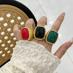 Luxury Large Square Resin Open Ring for Woman Party Jewelry