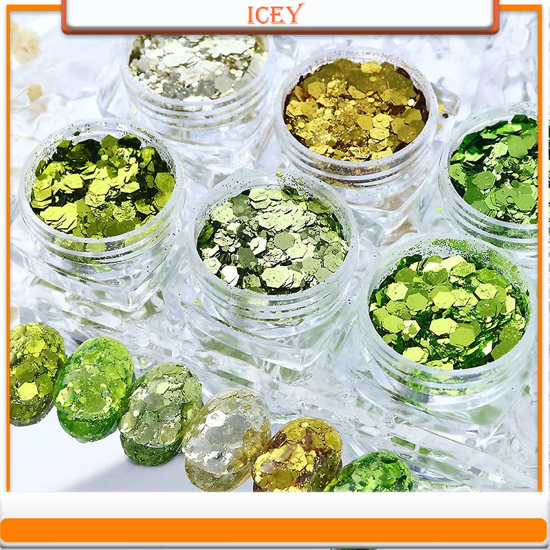 

Icey Beauty Green Series Nail Glitter Summer Glitter Quicksand Filling Drip Glue Handmade Nail Accessories