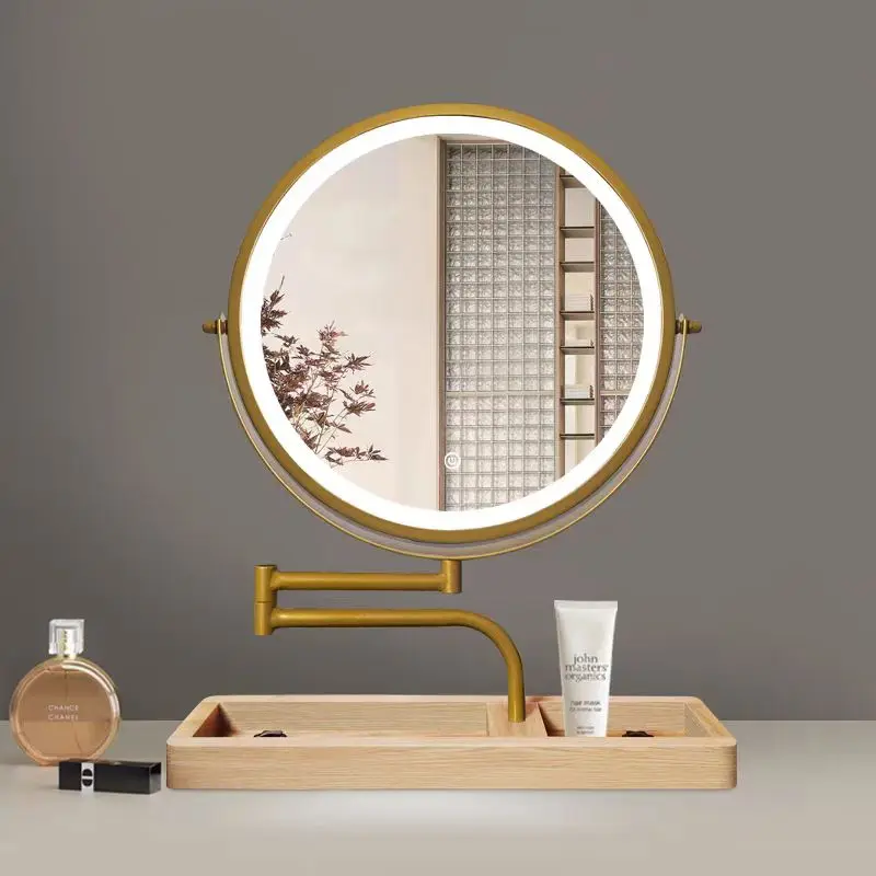 Reversible stretch led vanity mirror intelligent 360 rotating table top round dresser with lights vanity mirror