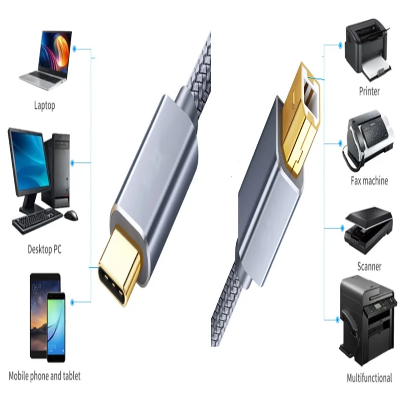 3m typec para usb 2.0 porta quadrada impressoras cabo tipo c adaptador de cabo para canon hp samsung cabo de impressora scanner cabo de impressora usb