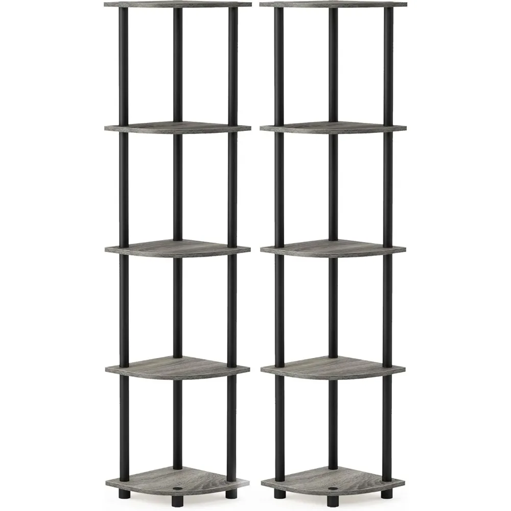 Turn-N-Tube 5 Tier Corner Display Rack 2 Pack, French Oak Grey/Black