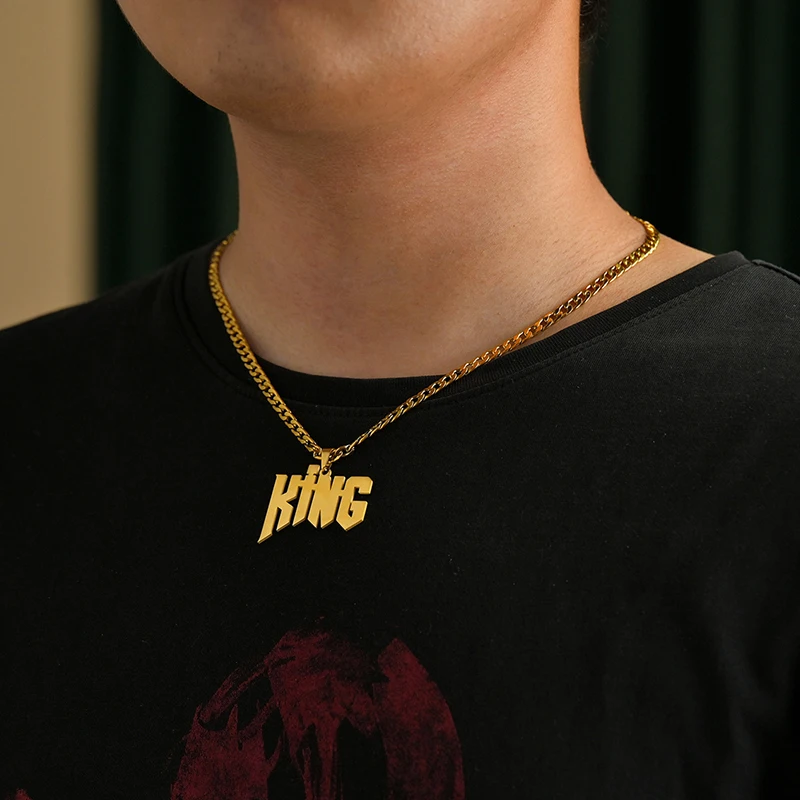 Goxijite Customized Letter Big Pendant For Men Women Stainless Steel Personalized Name Necklace Thick Chain Best Jewelry Gift