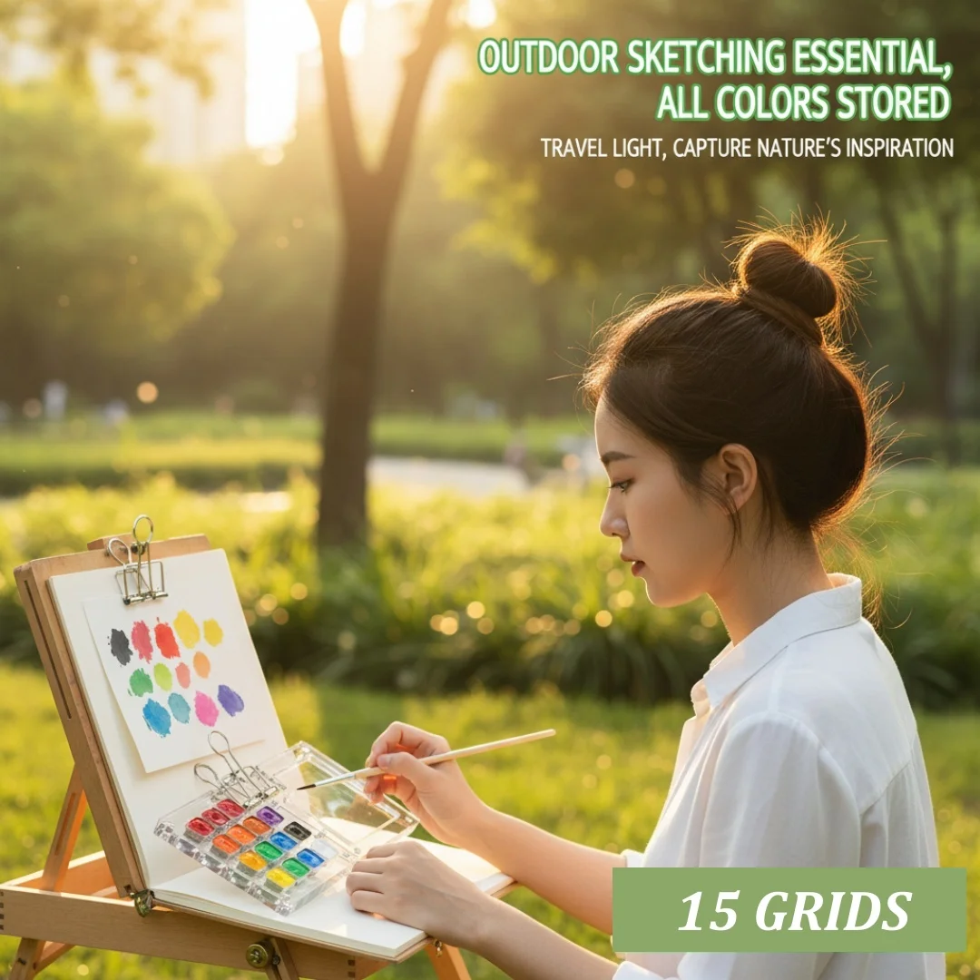 8/15 grids Mini Watercolor Palette Stable Watercolor Paint Set Art Journaling Supplie High Transparency Travel Sketching Palette