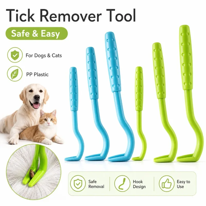 3PCS Safe Pet Tick Remover Tool Dog Cat Flea Hook Extractor Louse Catcher Tweezers Grooming Cleaning Supplies Puppy Kitten Care