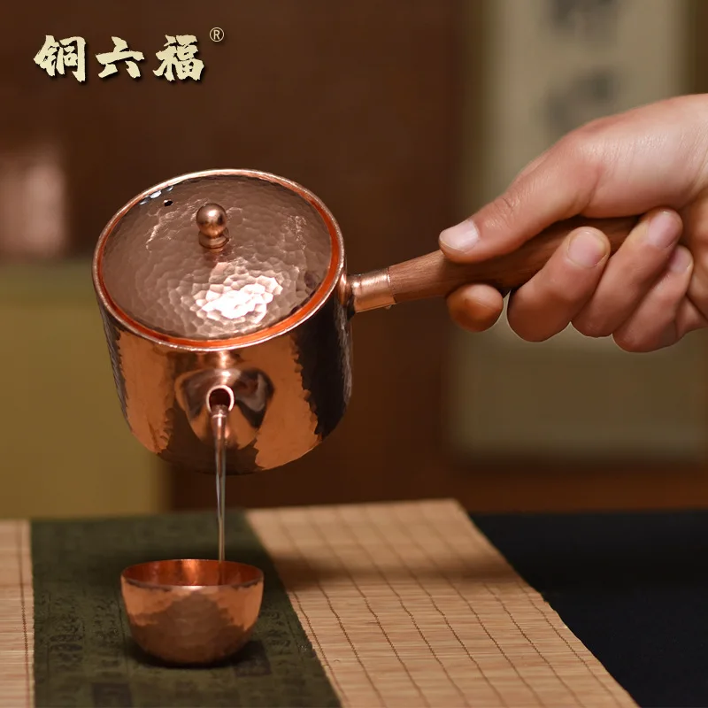 

Handmade copper pot with handle, kettle, tea making copper pot, pure purple copper antique wine warmer kettle, ancient Li pot