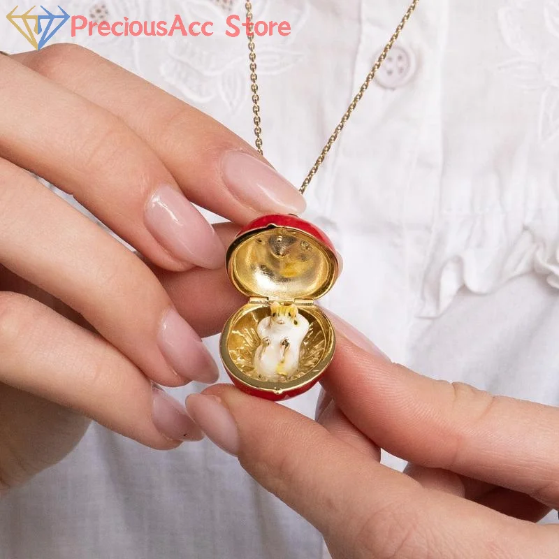 Hamster Animal Pendant Necklace Gold Plated Chain Jewelry With Fruit Design Cute Gift For Women