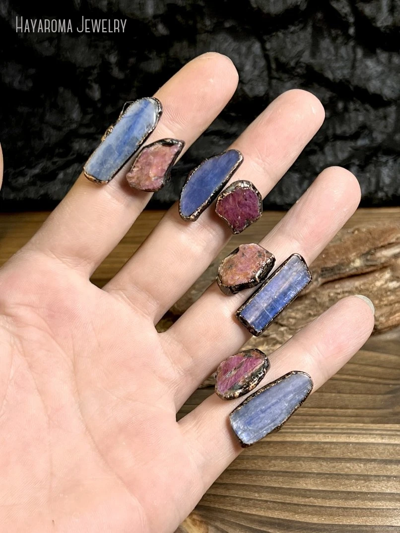 

10Pcs Kyanite Electroformed Copper Statement Ring Women Gift Natural Stone Witch Jewelry