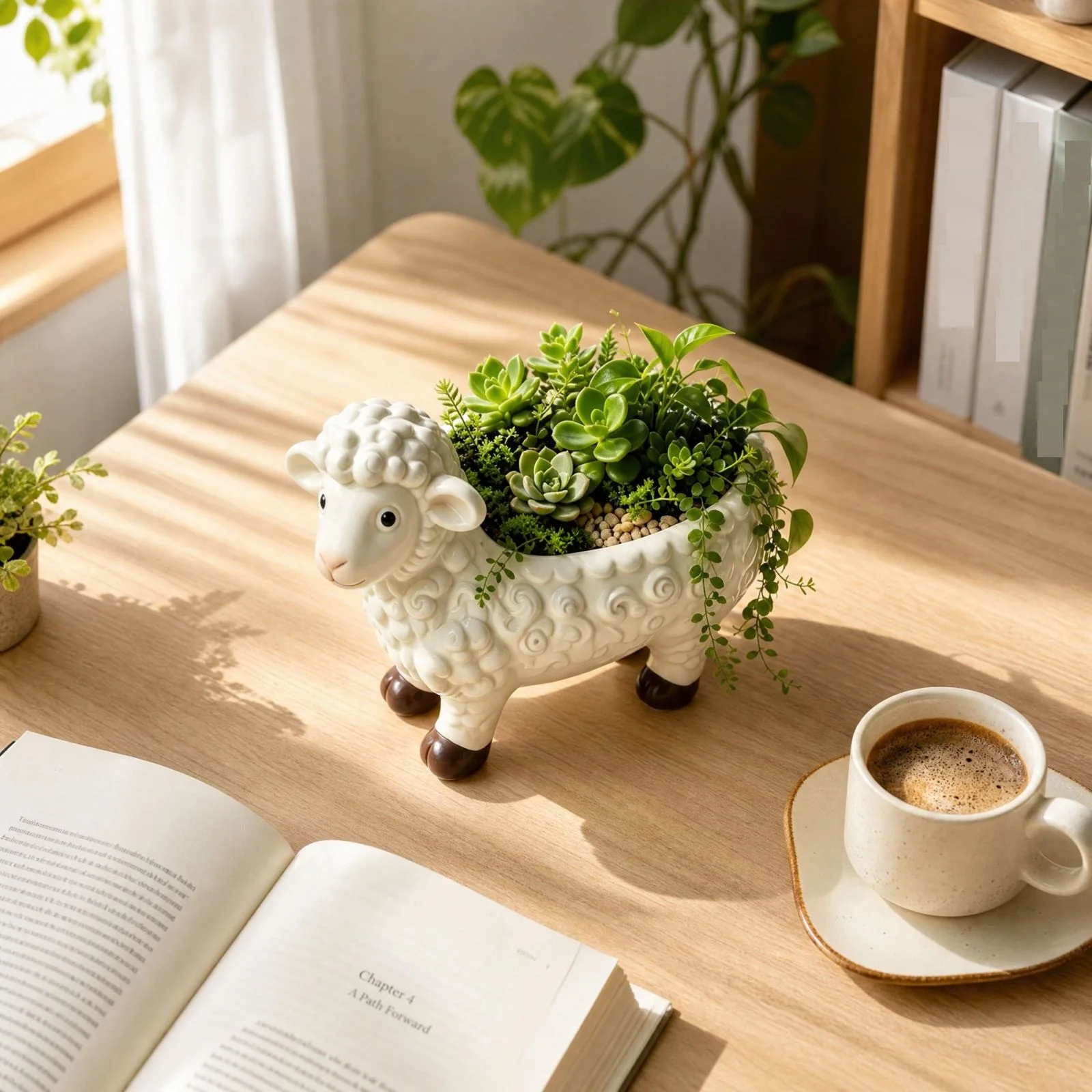 Cute Sheep Resin Flower Pot Animal Figurine Succulent Planter Sheep Shaped Desktop Plant Container Home Tabletop Decoration