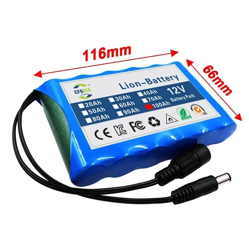 New Portable 3S2P 12V 100000mah Rechargeable Li-Ion Battery, For LED Lamp Light Backup Powe Etc+ Charger