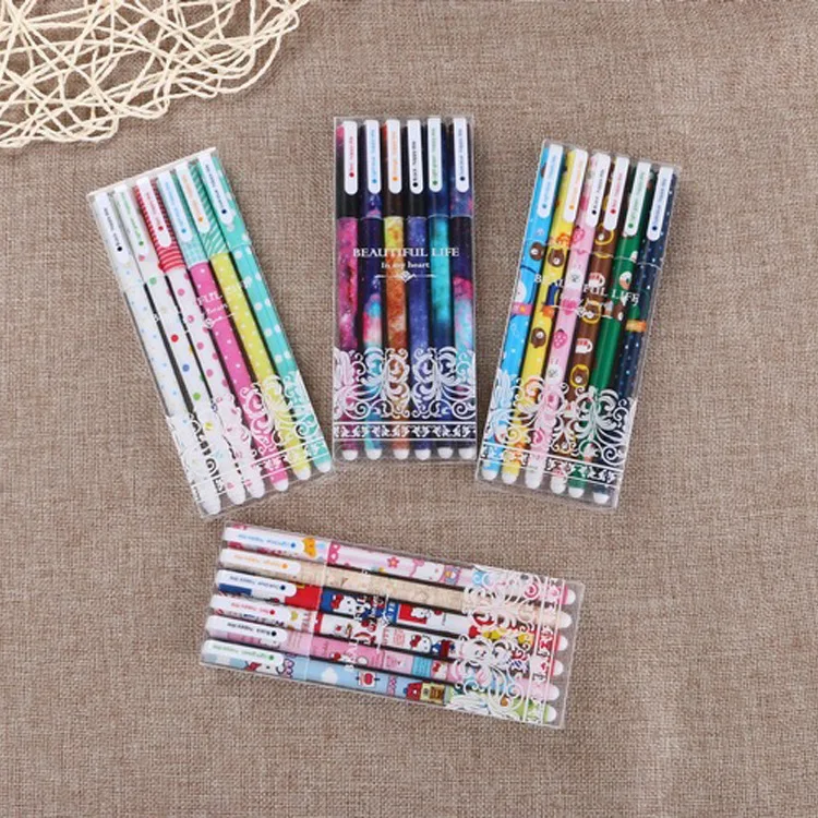 

48 Pcs Korean Stationery Small Fresh 6-color Neutral Pen Cute Cartoon Black Water Gel Pens Set Creative Color Handwriting