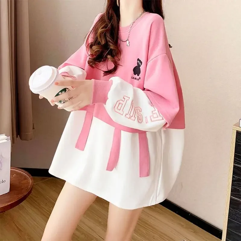 Designer Color Contrast Round Neck Woman Pullover Tops on Promotion Y2k Style Essential Long Sleeve 2000s Sweatshirt for Women