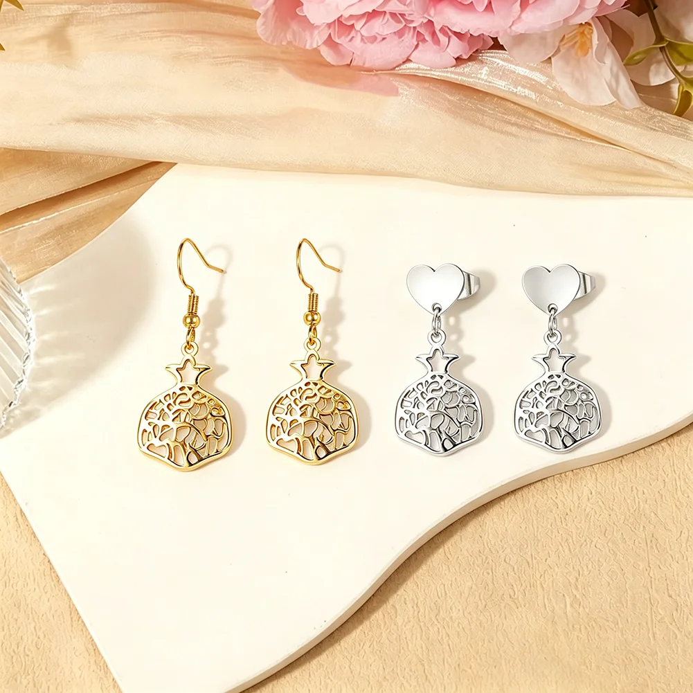 Jewish Pomegranate Earrings for Women Men Stainless Steel Artisan Judaica Jewelry Holy Land Gift Hashanah Jewish Jewelry