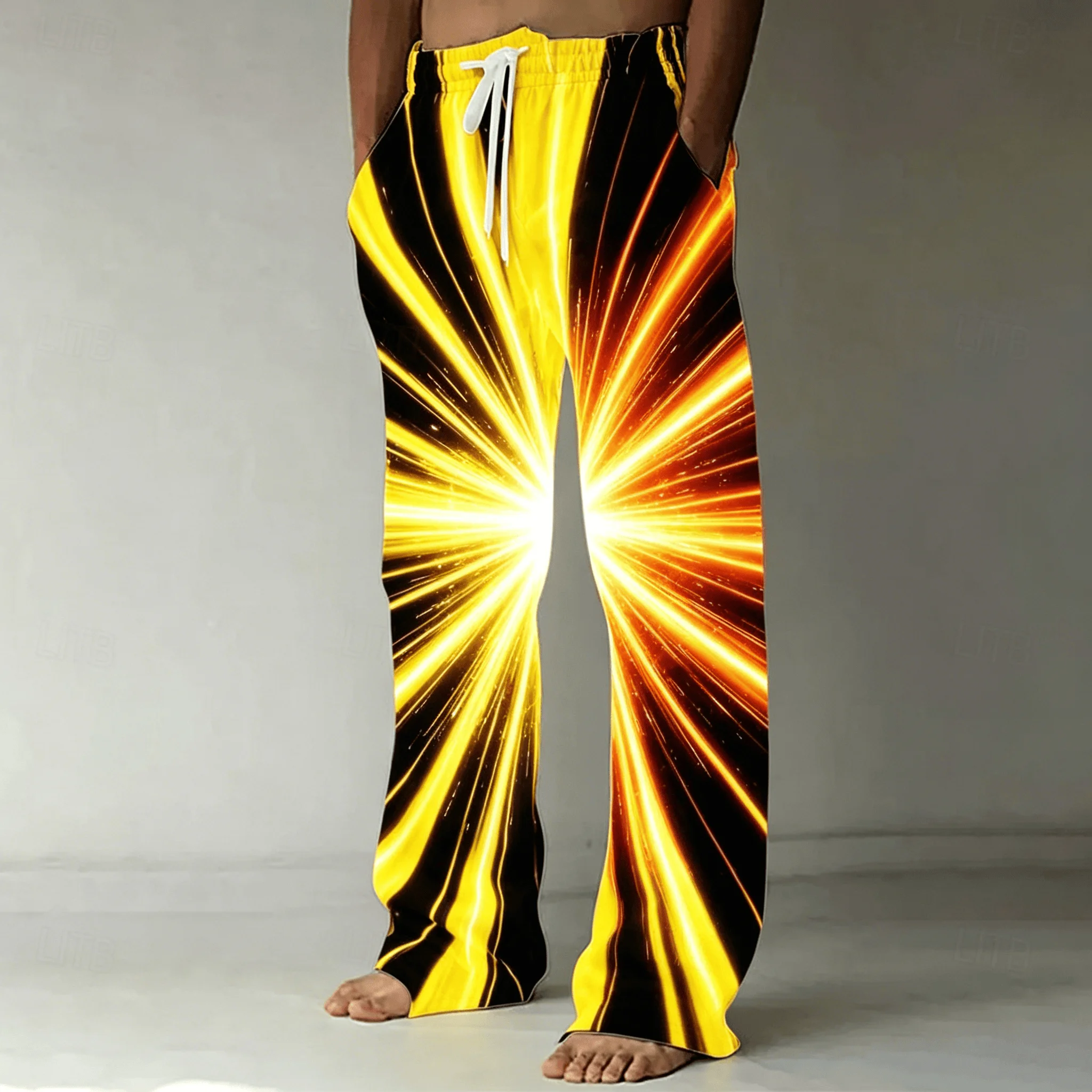 Herren-Hose mit Feuer-Blitz-Print und Kordelzug, Lässige Weite Hose für Frühling & Sommer Streetwear – Detail 5