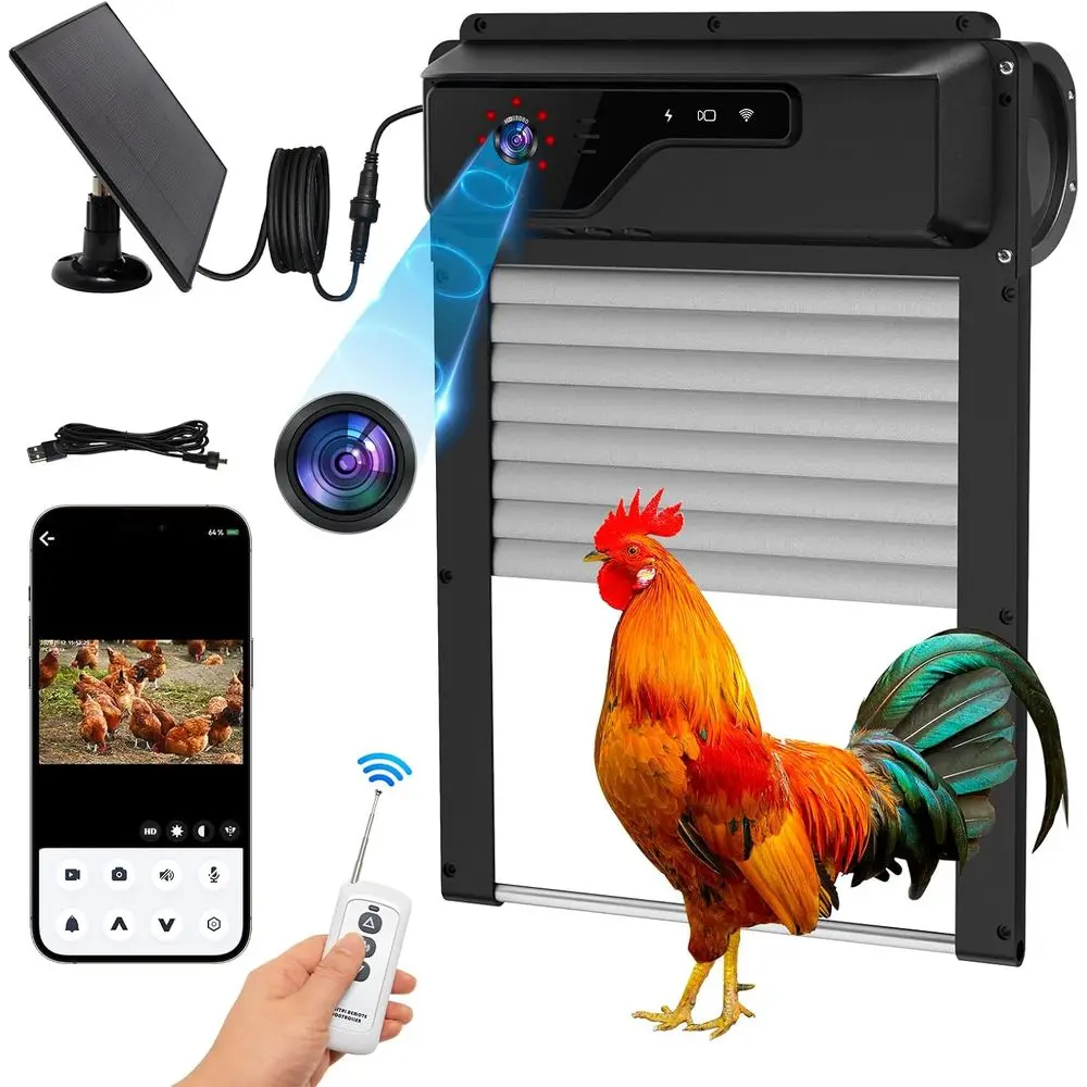 

Автоматический открыватель двери курятника с таймером, управлением через приложение, аккумулятором 5000 мАч, ночным видением и сигнализацией для безопасности птицы (черный)