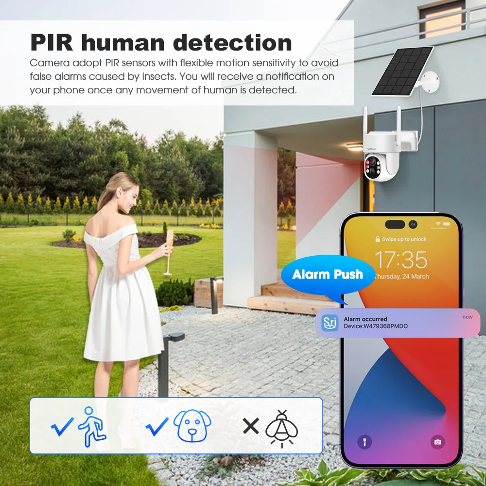 Srihome 4MP IP Solar Power WiFi Telecamera 2K PTZ Esterna Impermeabile Batteria incorporata Telecamera di sorveglianza PIR Telecamere di rilevamento