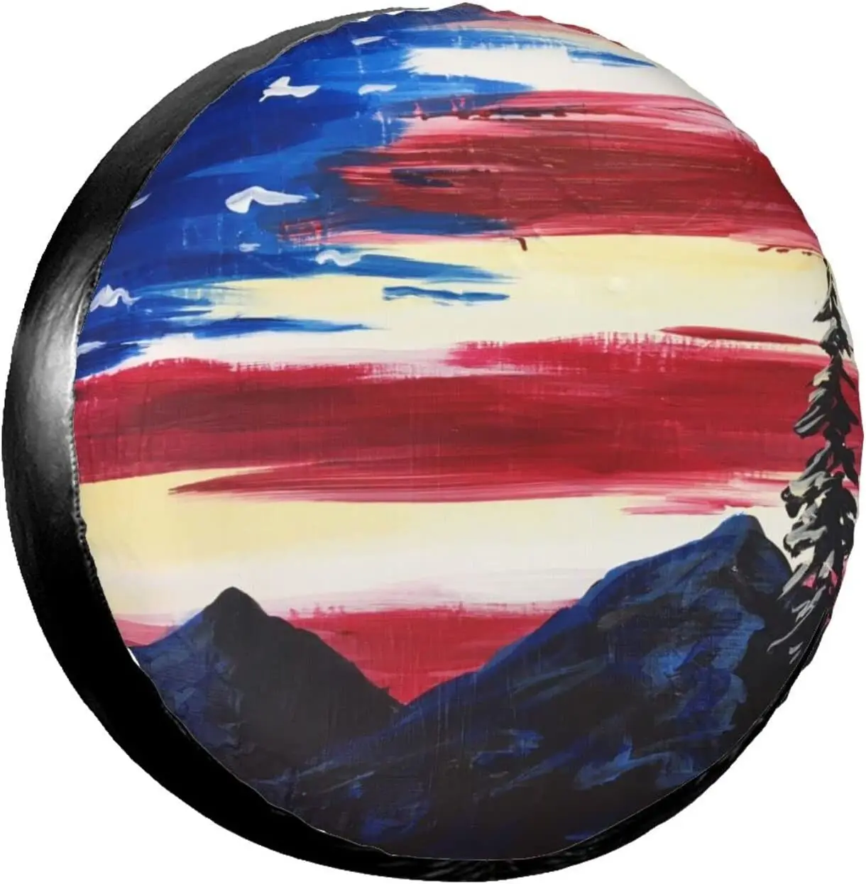 

American Flag Spare Tire Cover Wheel Protectors Red and Blue Forest Mountain Landscape Weatherproof Wheel Covers Universal Fit f