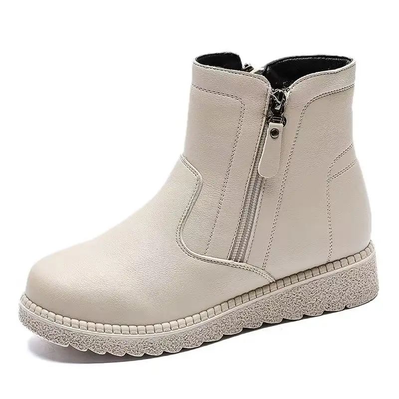 Women Winter New Flat Sole Big Size Ankle Cotton Boots Soft Sole Round Toe Plush Keep Warm High Top Zippers Elderly Cotton Boots